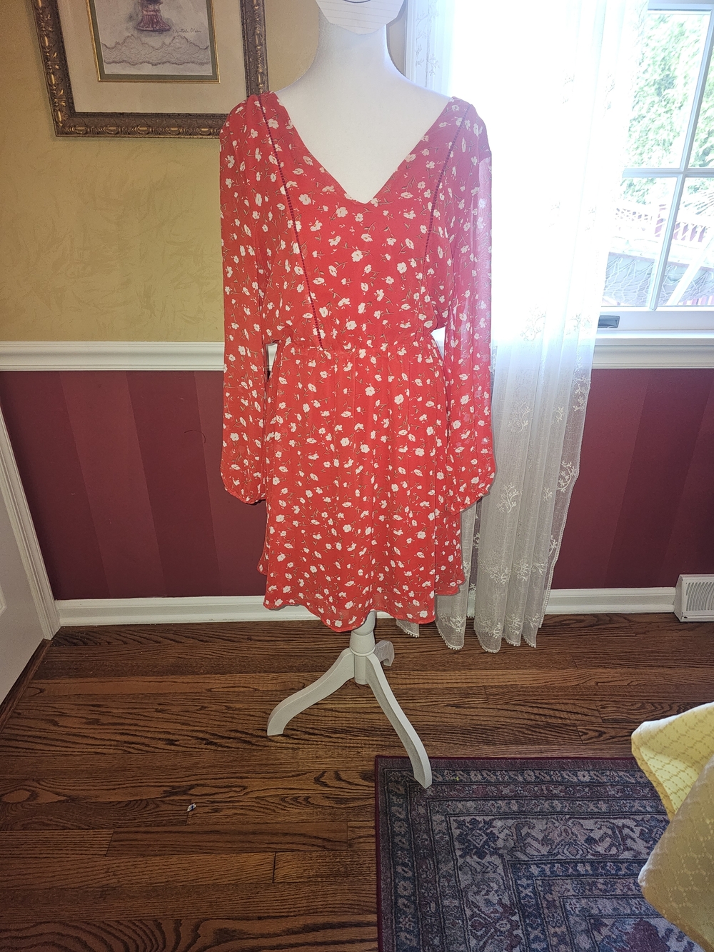 Collective Concepts Red Floral Mini Dress with V-Neck